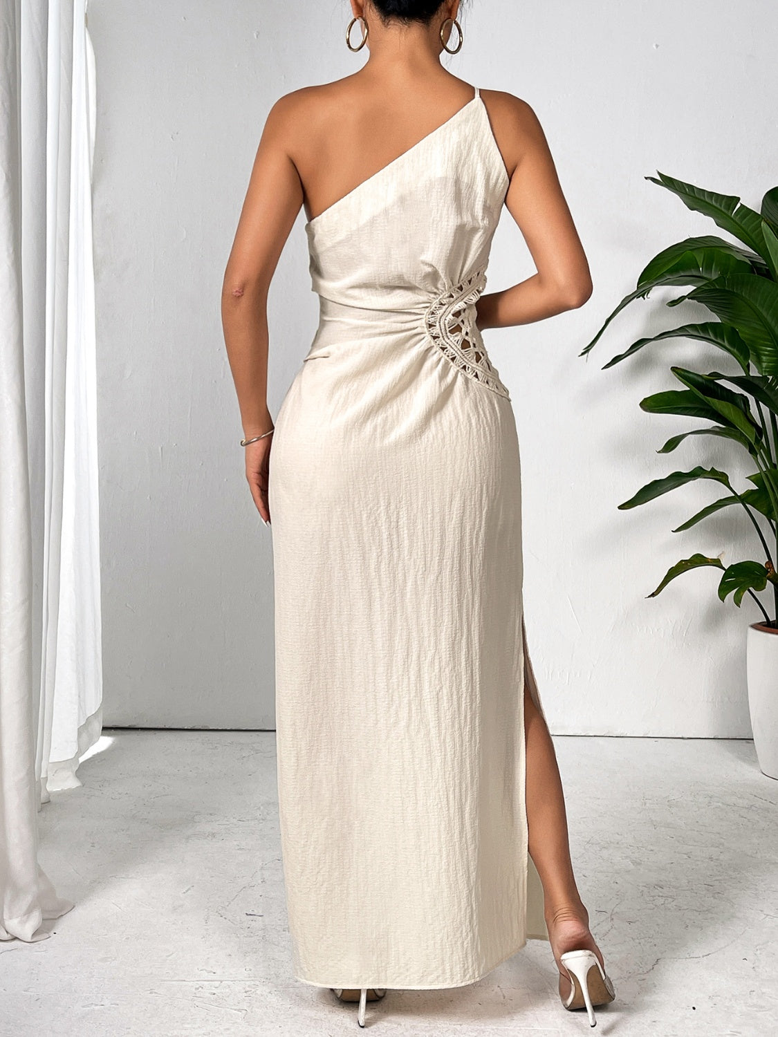 Slit One Shoulder Sleeveless Maxi Dress   