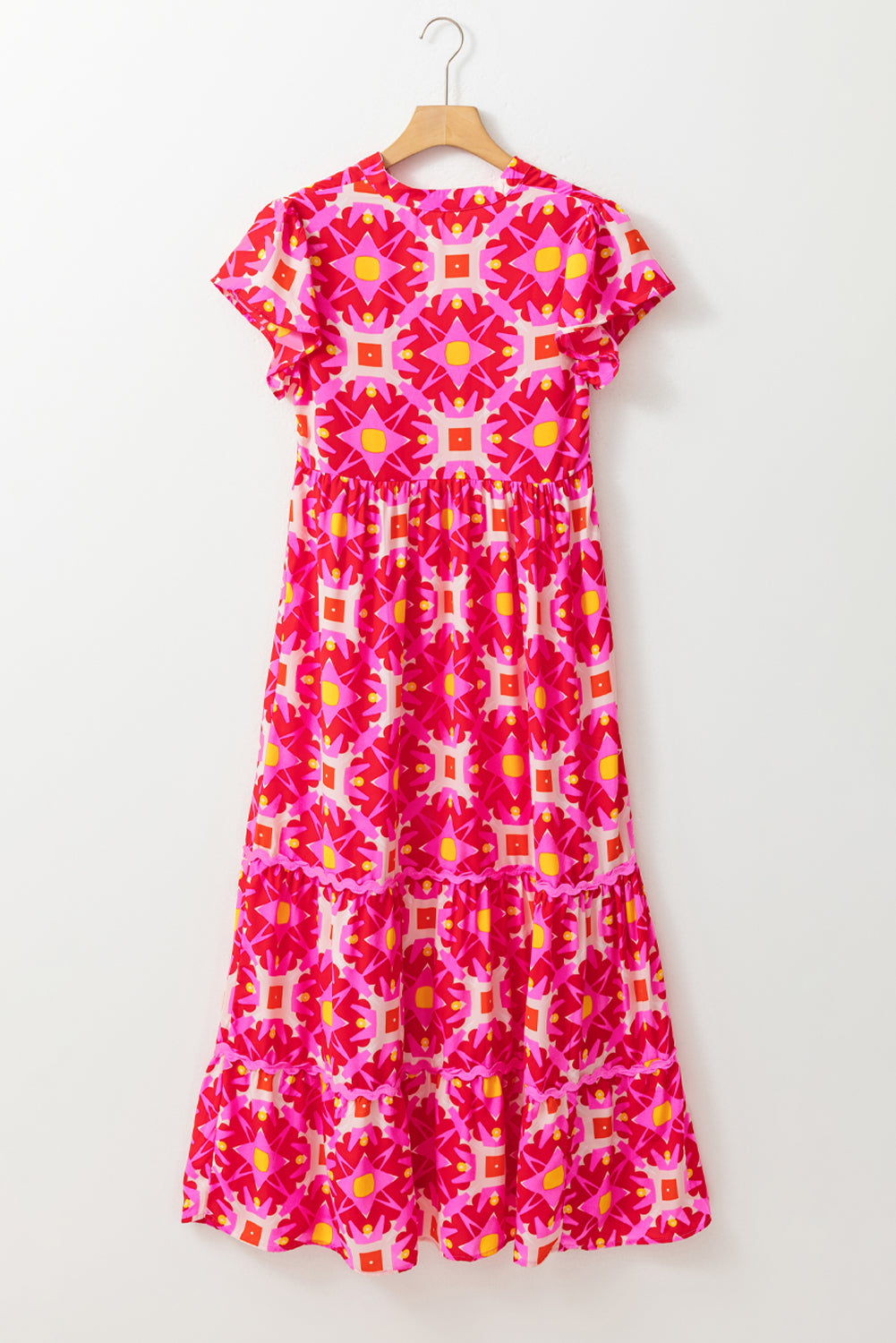 Printed Notched Cap Sleeve Dress   