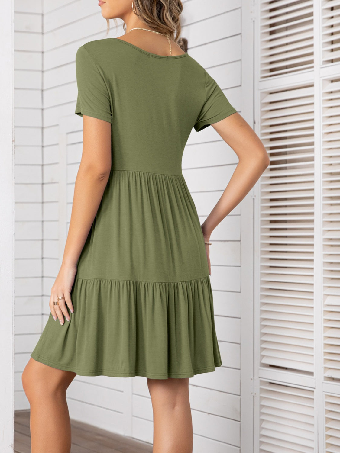 Round Neck Short Sleeve Mini Tee Dress   