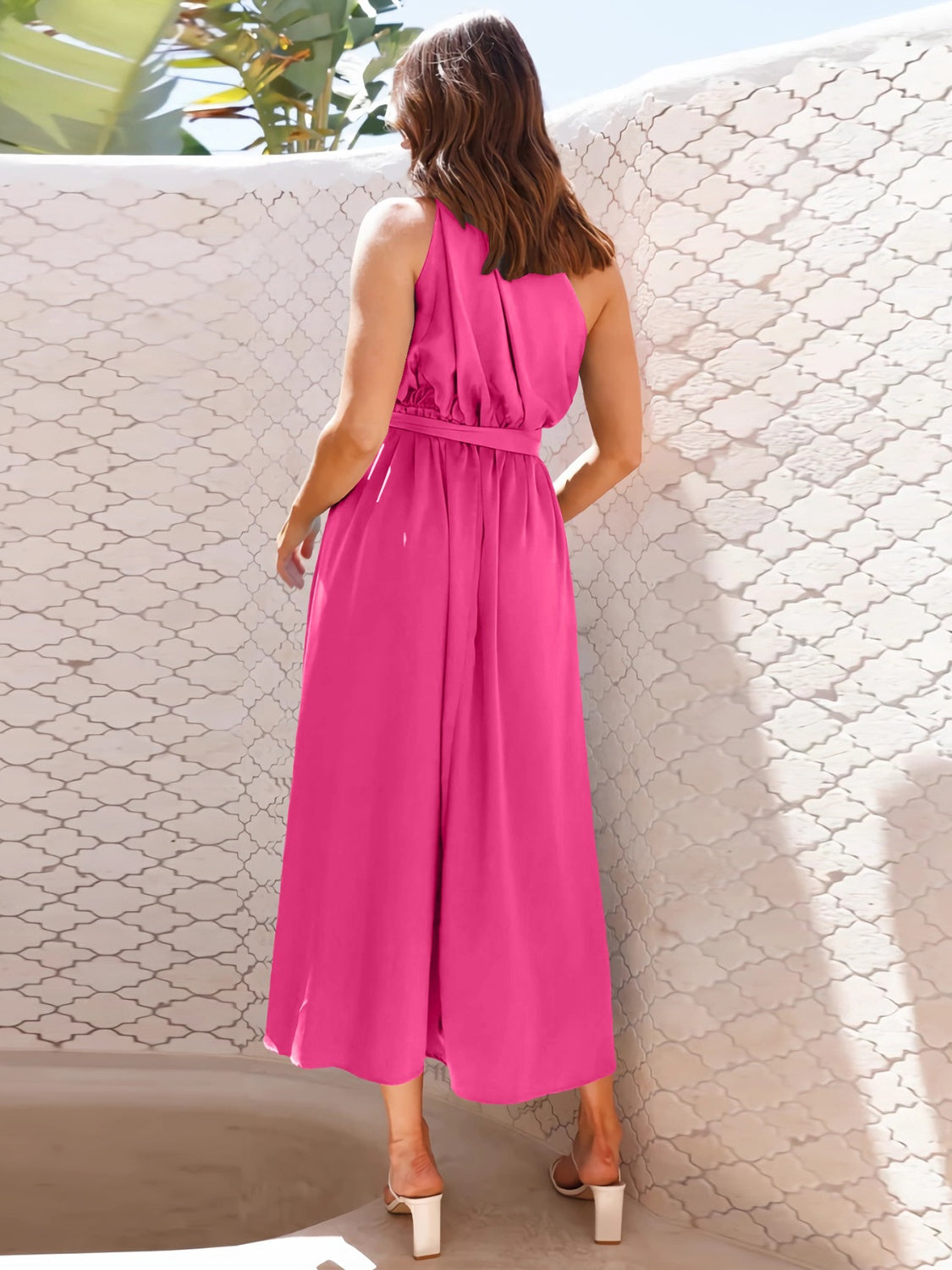 Single Shoulder Midi Dress Hot Pink S 