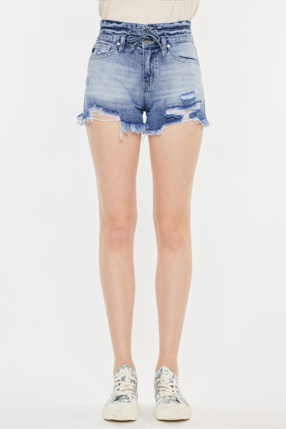 STUNNLY  Kancan High Rise Frayed Hem Denim Shorts   