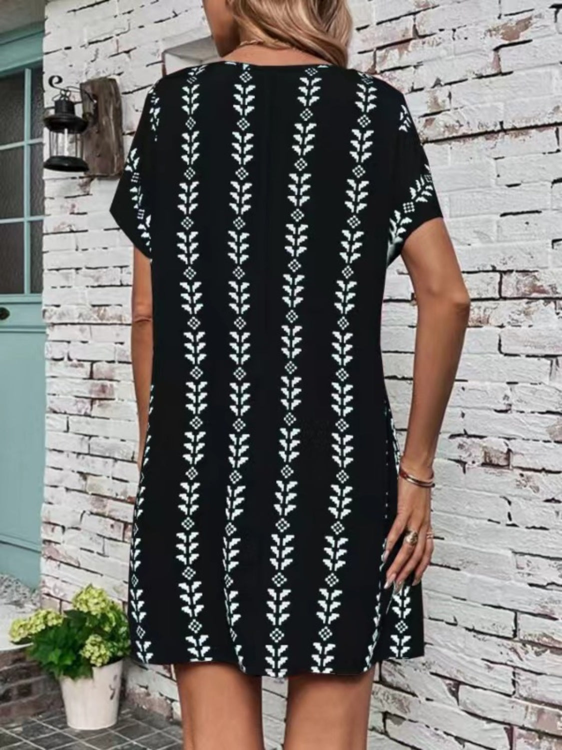 Printed Round Neck Short Sleeve Dress   