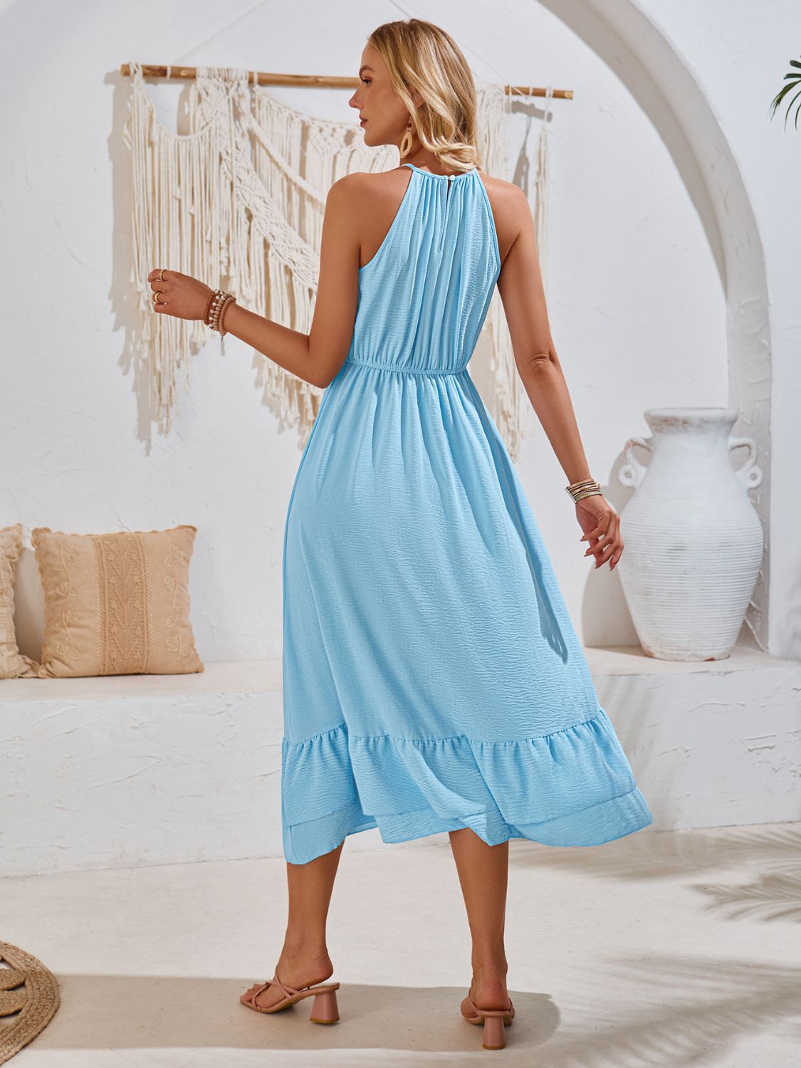 Ruffled Round Neck Sleeveless Dress   