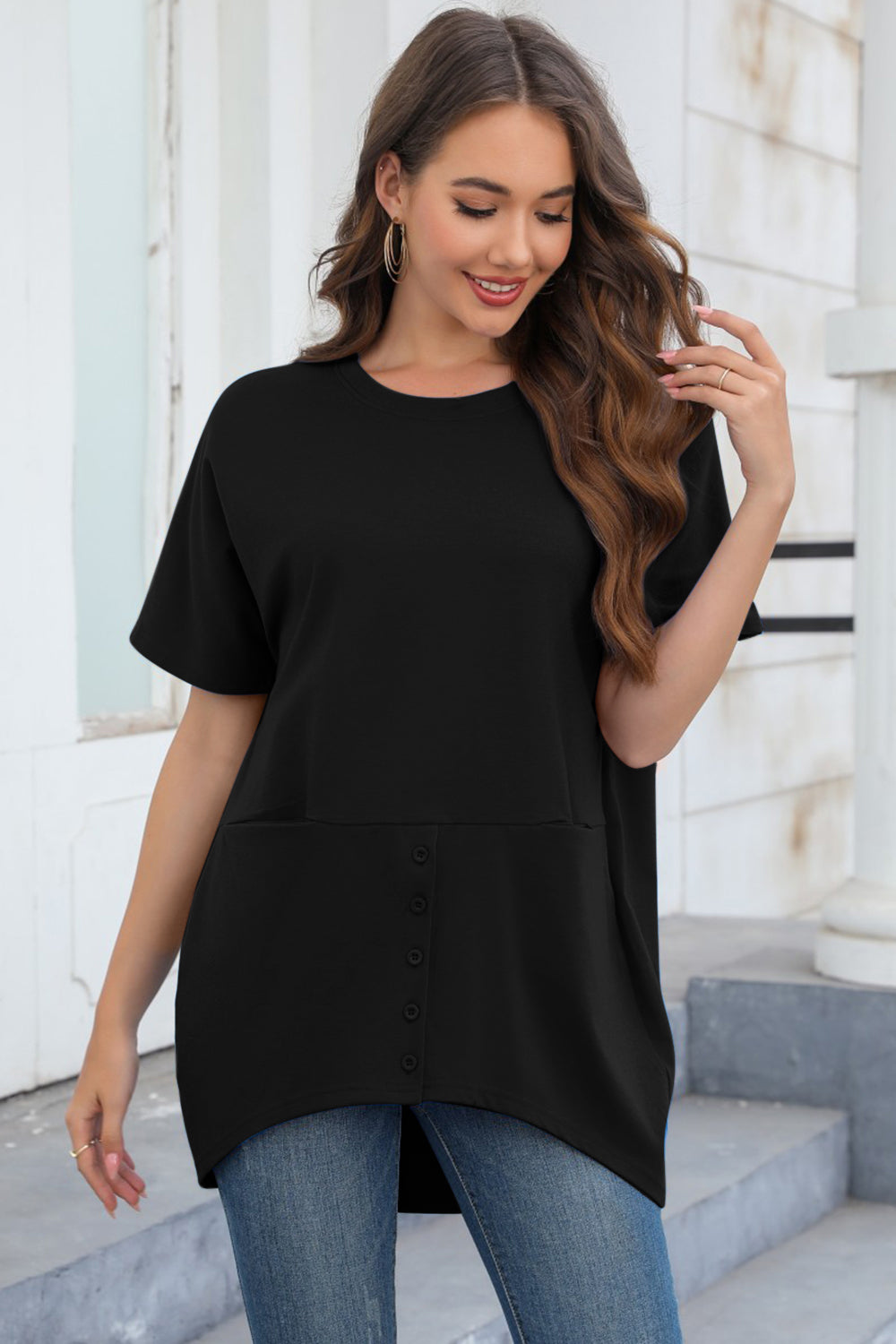 STUNNLY  Round Neck Short Sleeve T-Shirt   