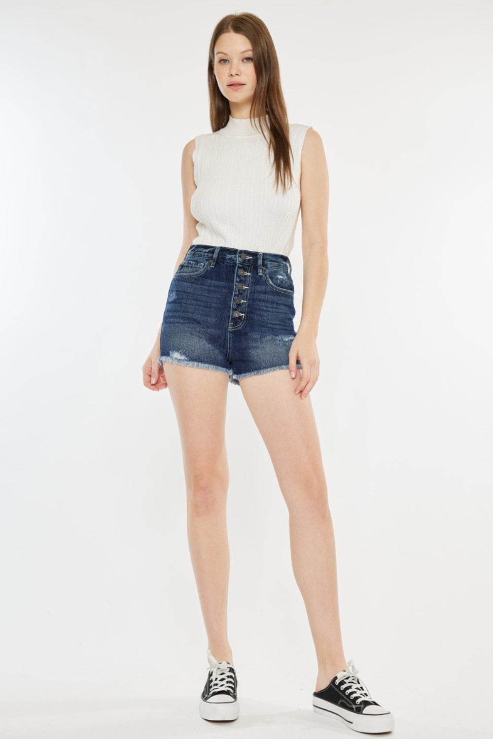 STUNNLY  Kancan Raw Hem Button Fly Denim Shorts   