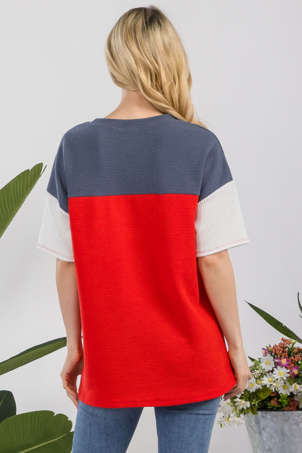 Celeste Full Size Ribbed Star Color Block T-Shirt   