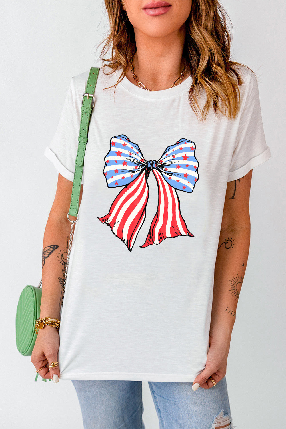 Bow Graphic Round Neck Short Sleeve T-Shirt   