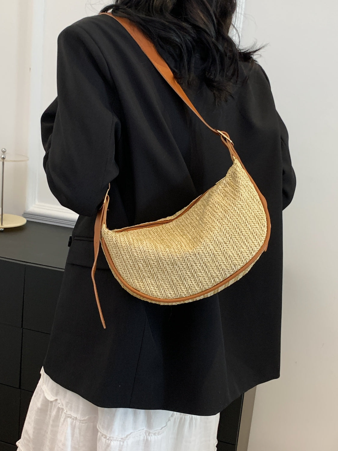 Straw Weave Adjustable Strap Shoulder Bag   