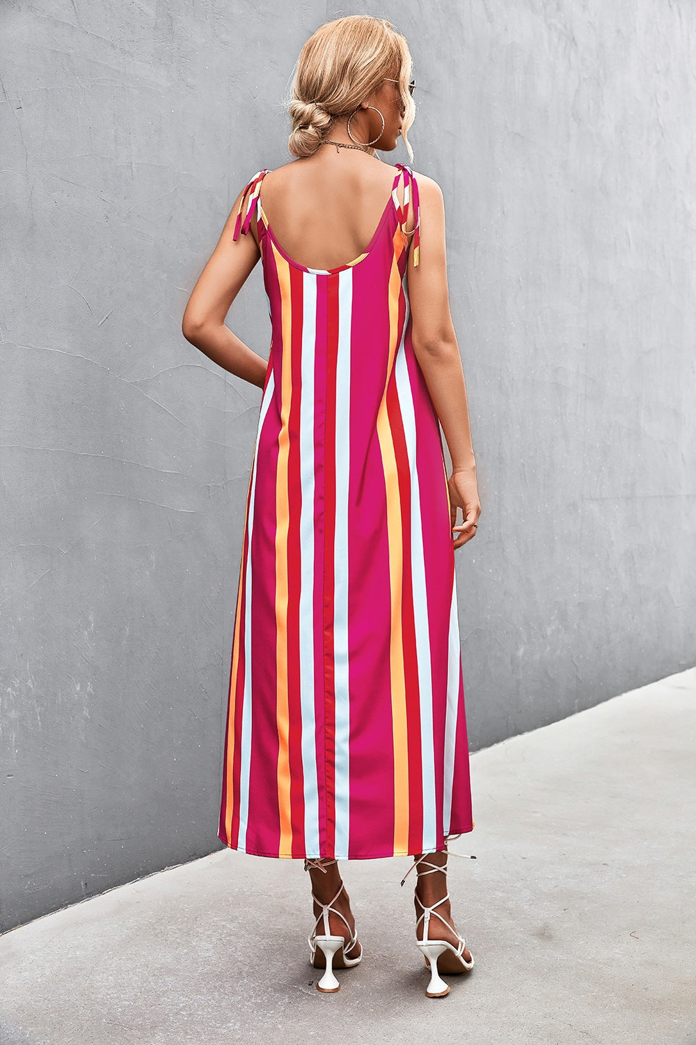 STUNNLY  Striped Scoop Neck Cami Dress   