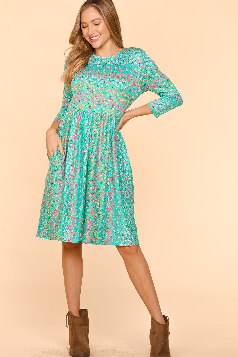 Haptics Round Neck Floral Dress with Pockets   