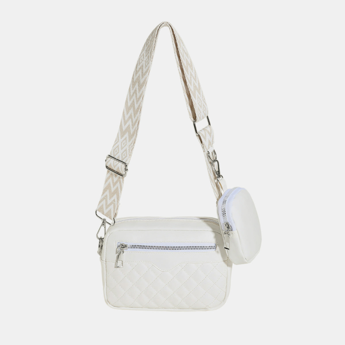 Stitching PU Leather Shoulder Bag White One Size 