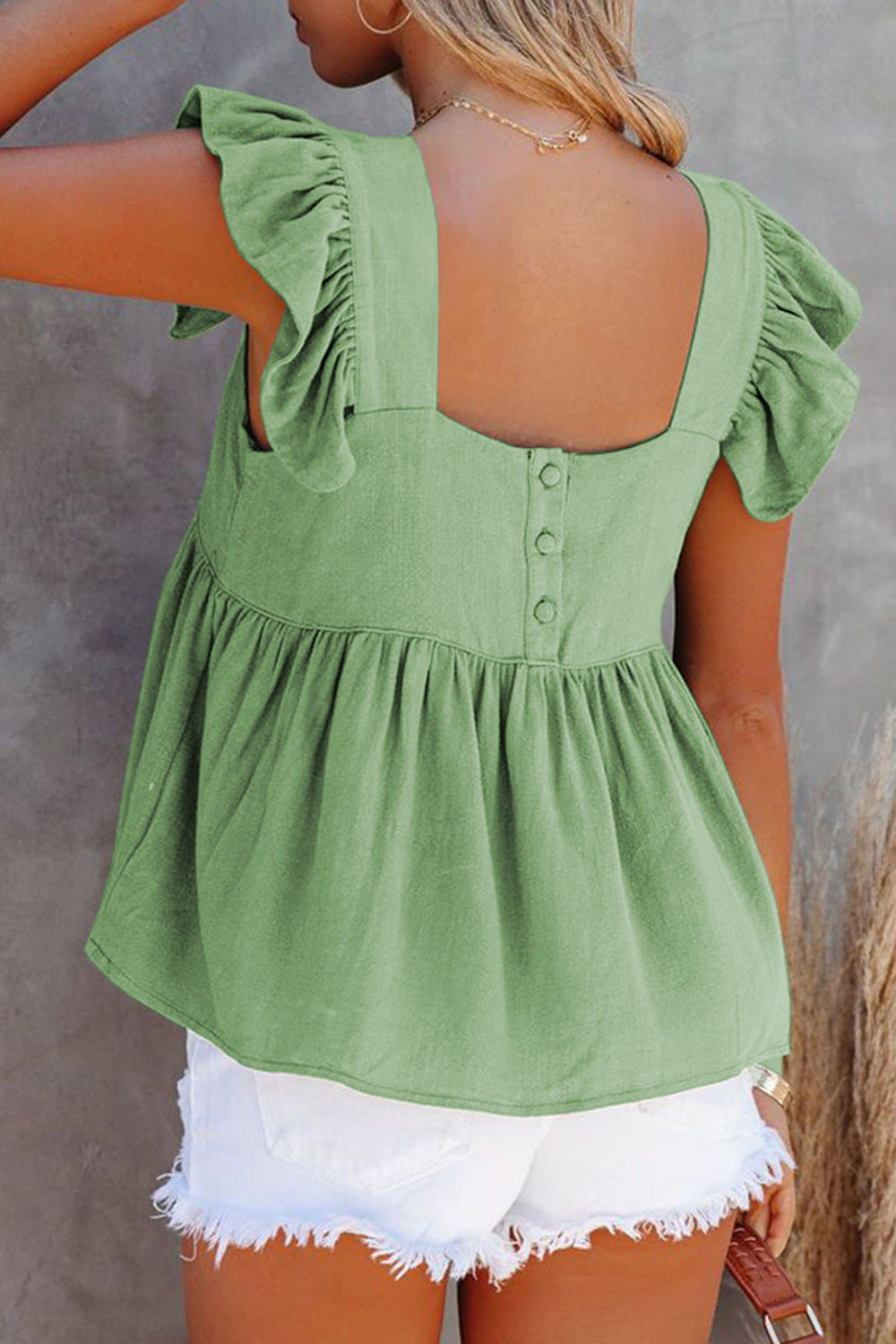 STUNNLY  Full Size Ruffled Square Neck Cap Sleeve Blouse   