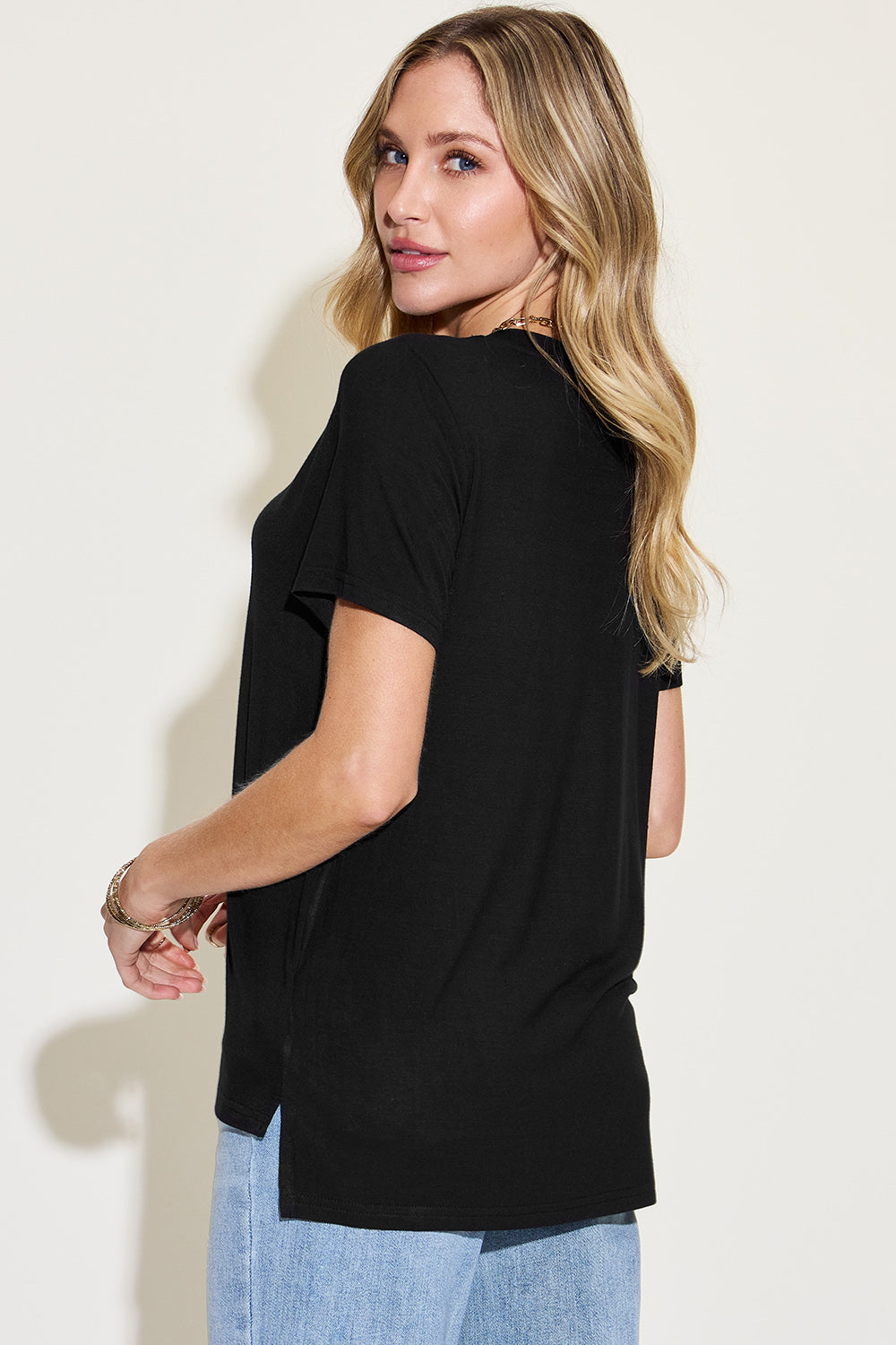 STUNNLY  Basic Bae Full Size V-Neck High-Low T-Shirt   