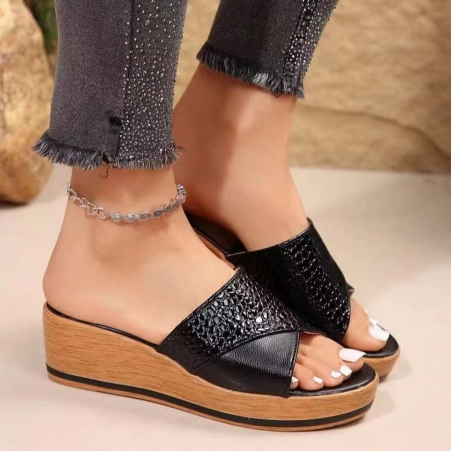 PU Leather Open Toe Sandals   