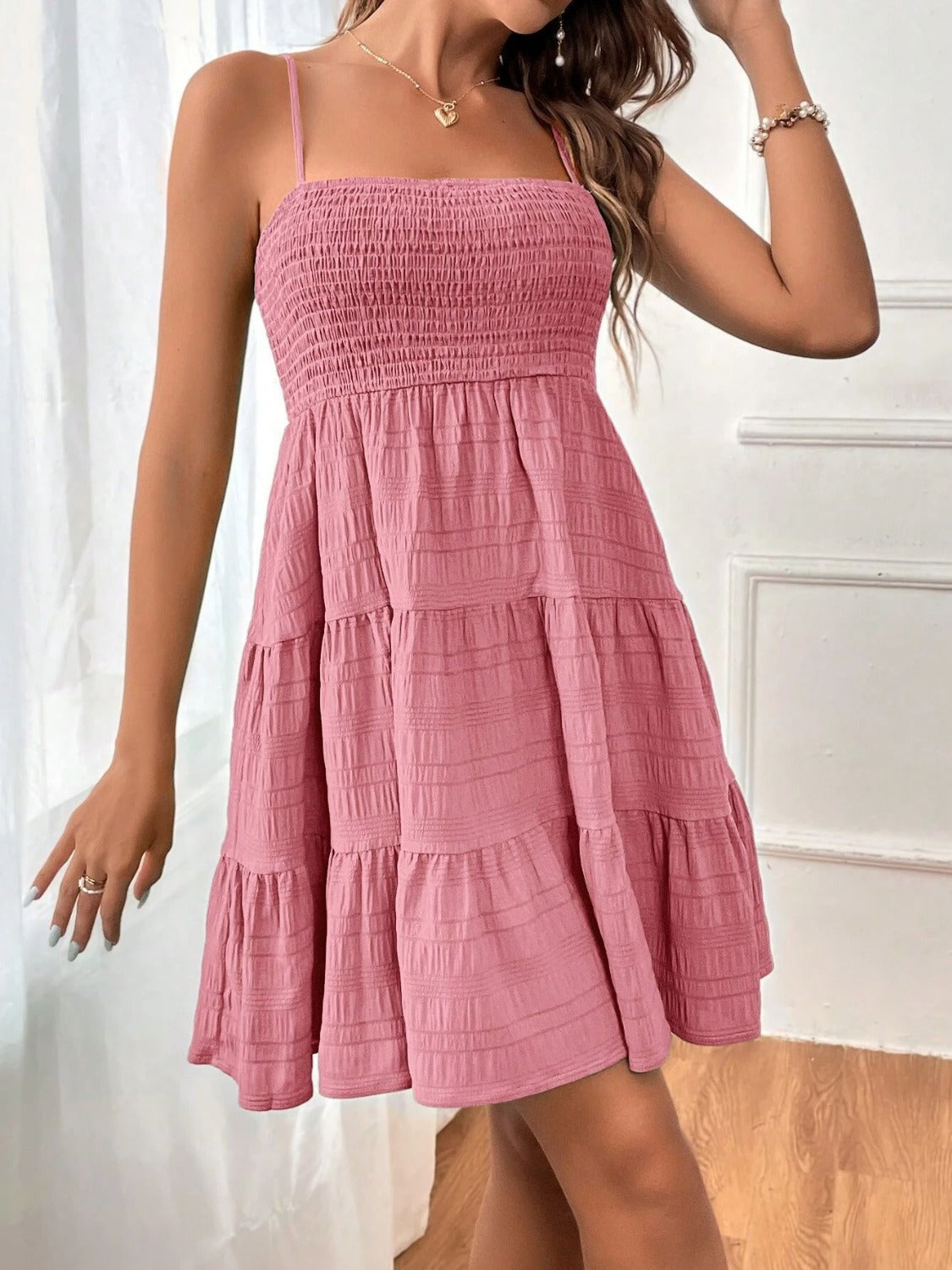 Tiered Smocked Square Neck Cami Dress   