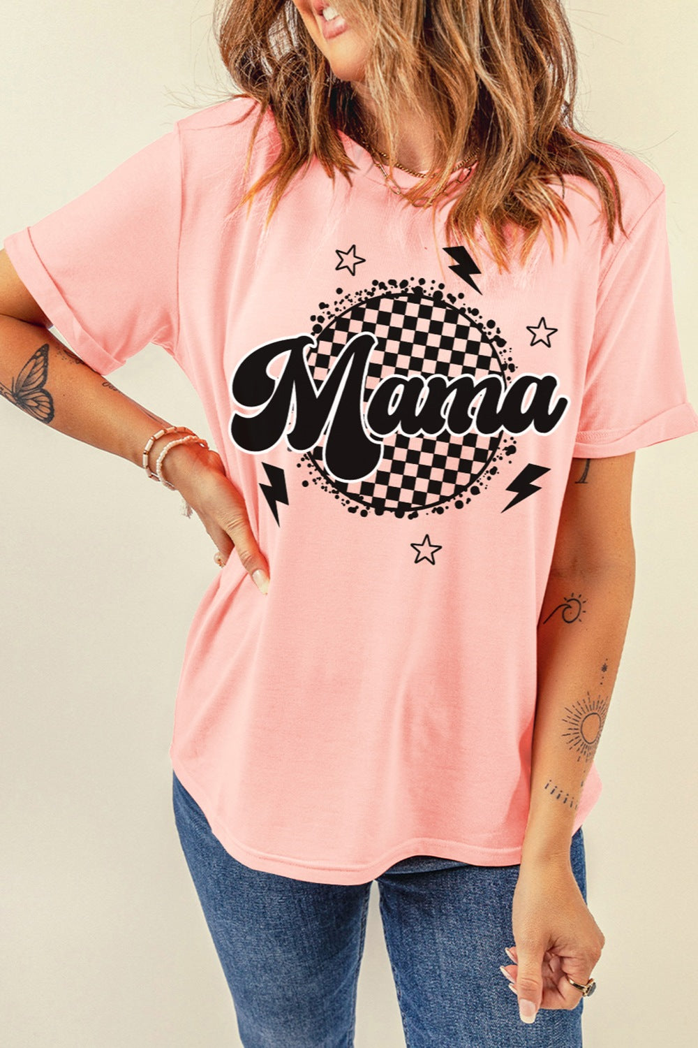 STUNNLY  MAMA Round Neck Short Sleeve T-Shirt   