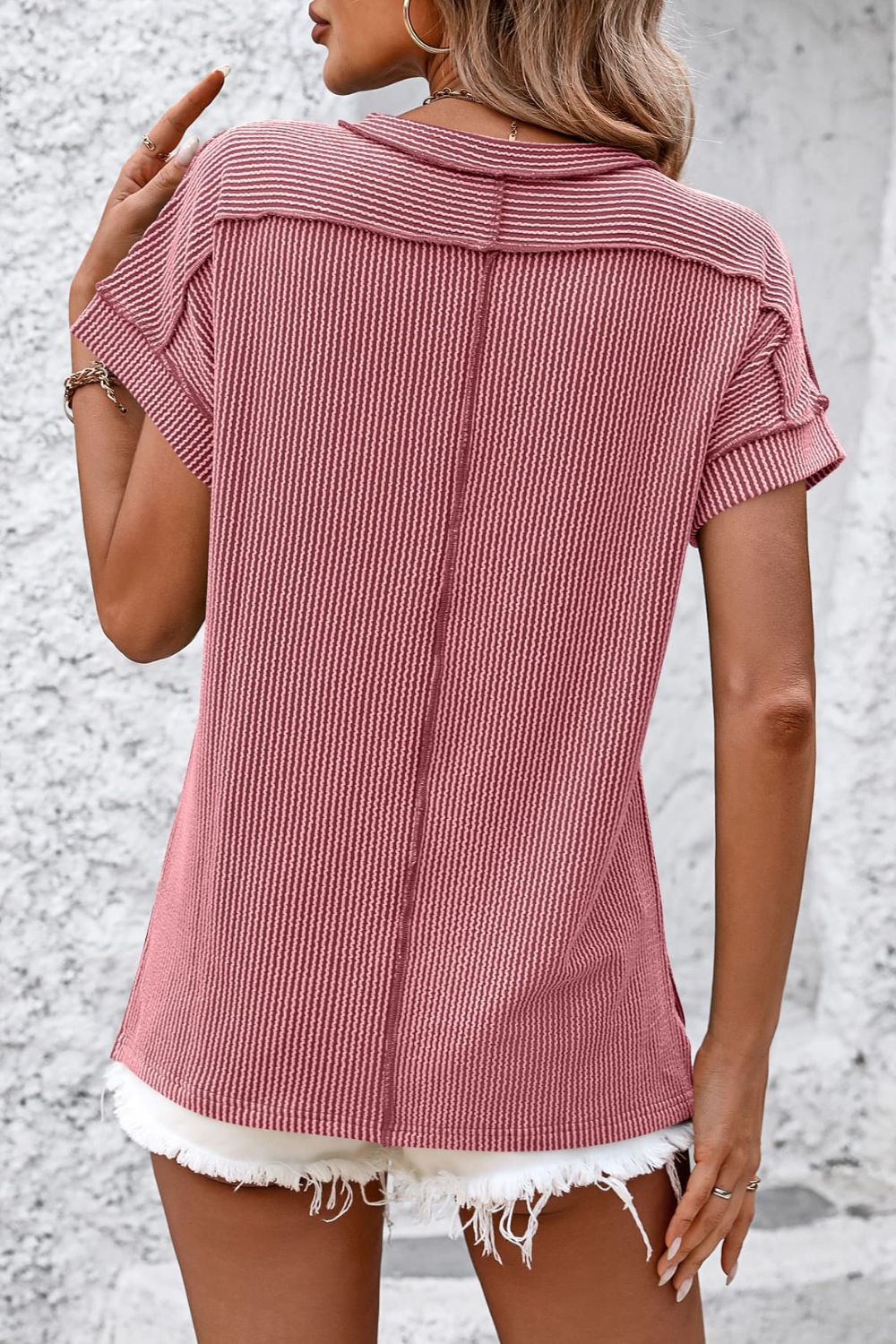 STUNNLY  Striped Round Neck Short Sleeve T-Shirt   