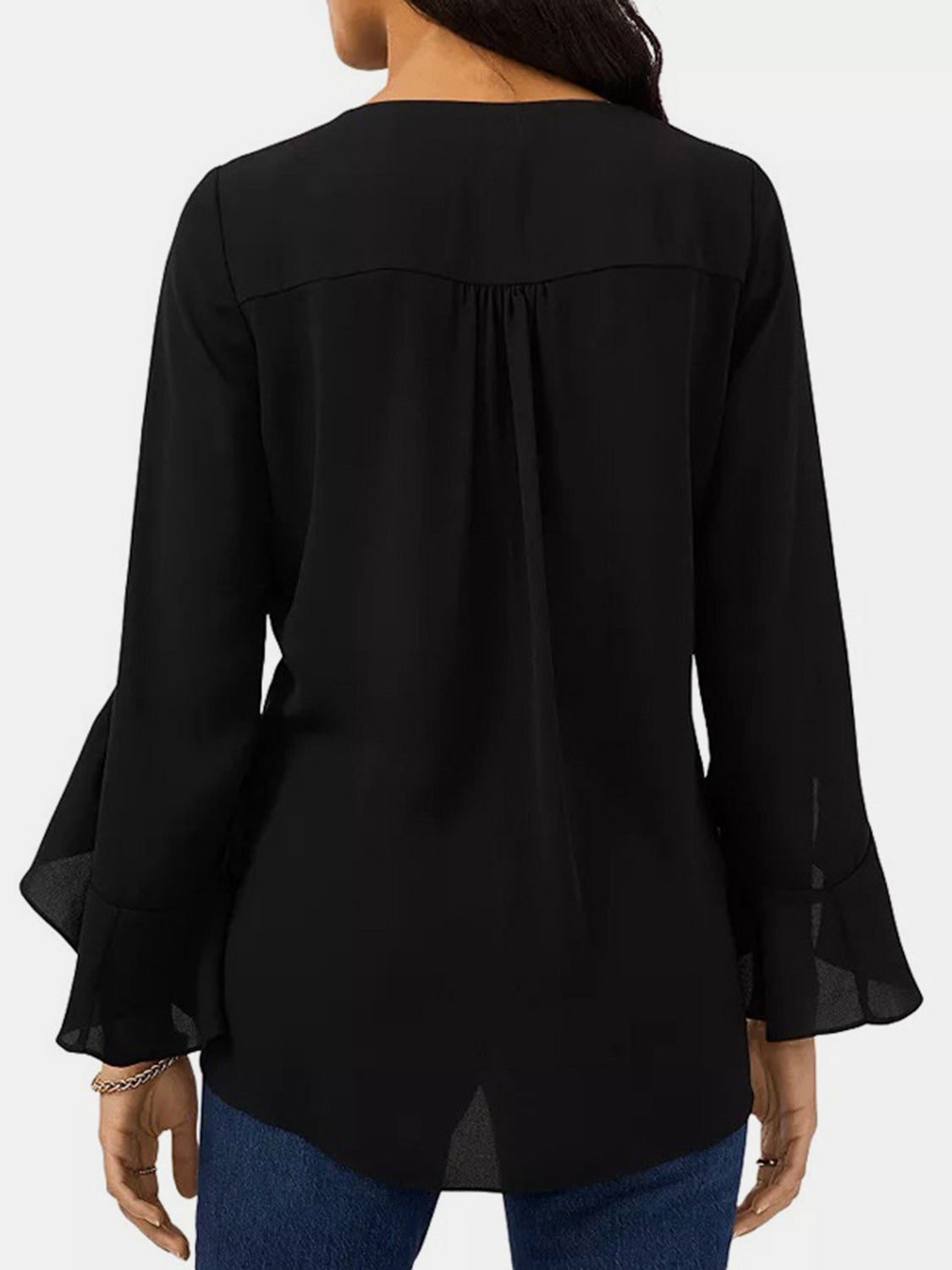 STUNNLY  V-Neck Flounce Sleeve Blouse   