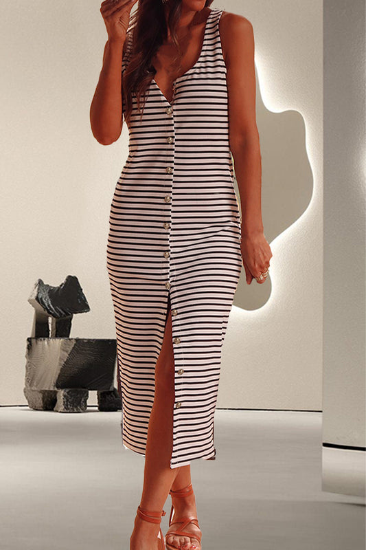 Striped Wide Strap Midi Dress Stripe S 