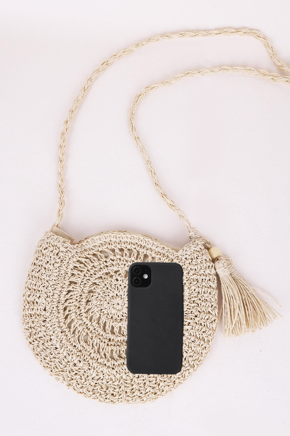 Tassel Straw Braided Strap Shoulder Bag   