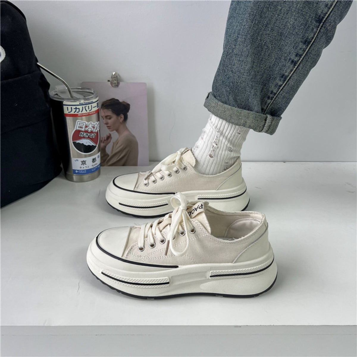 Lace-Up Round Toe Platform Sneakers   