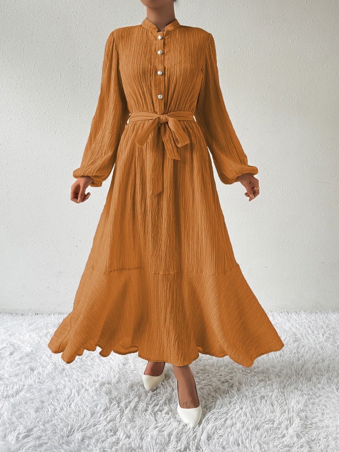 Tie Waist Long Sleeve Dress   