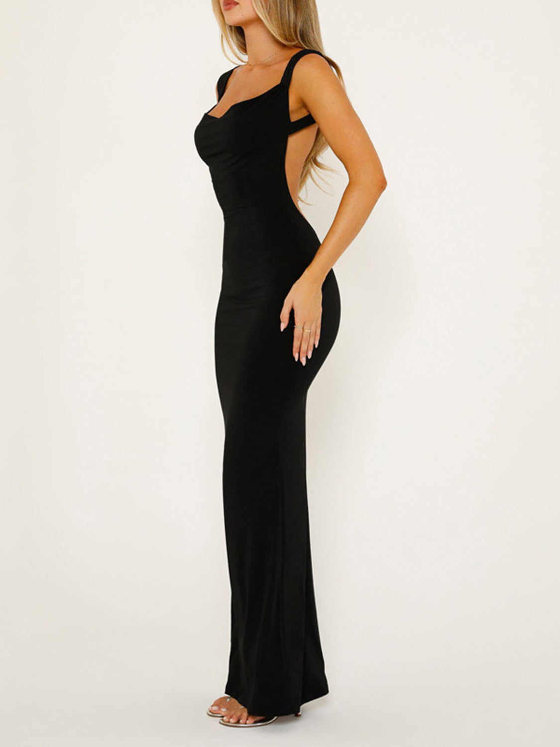 Backless Wide Strap Maxi Dress   