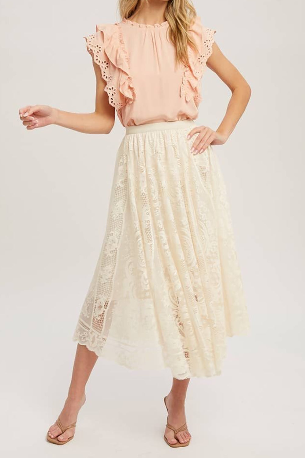 Lace High Waist Midi Skirt   