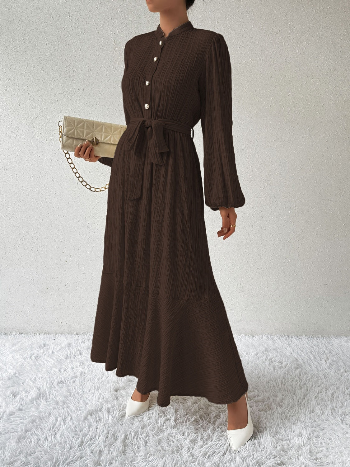 Tie Waist Long Sleeve Dress   