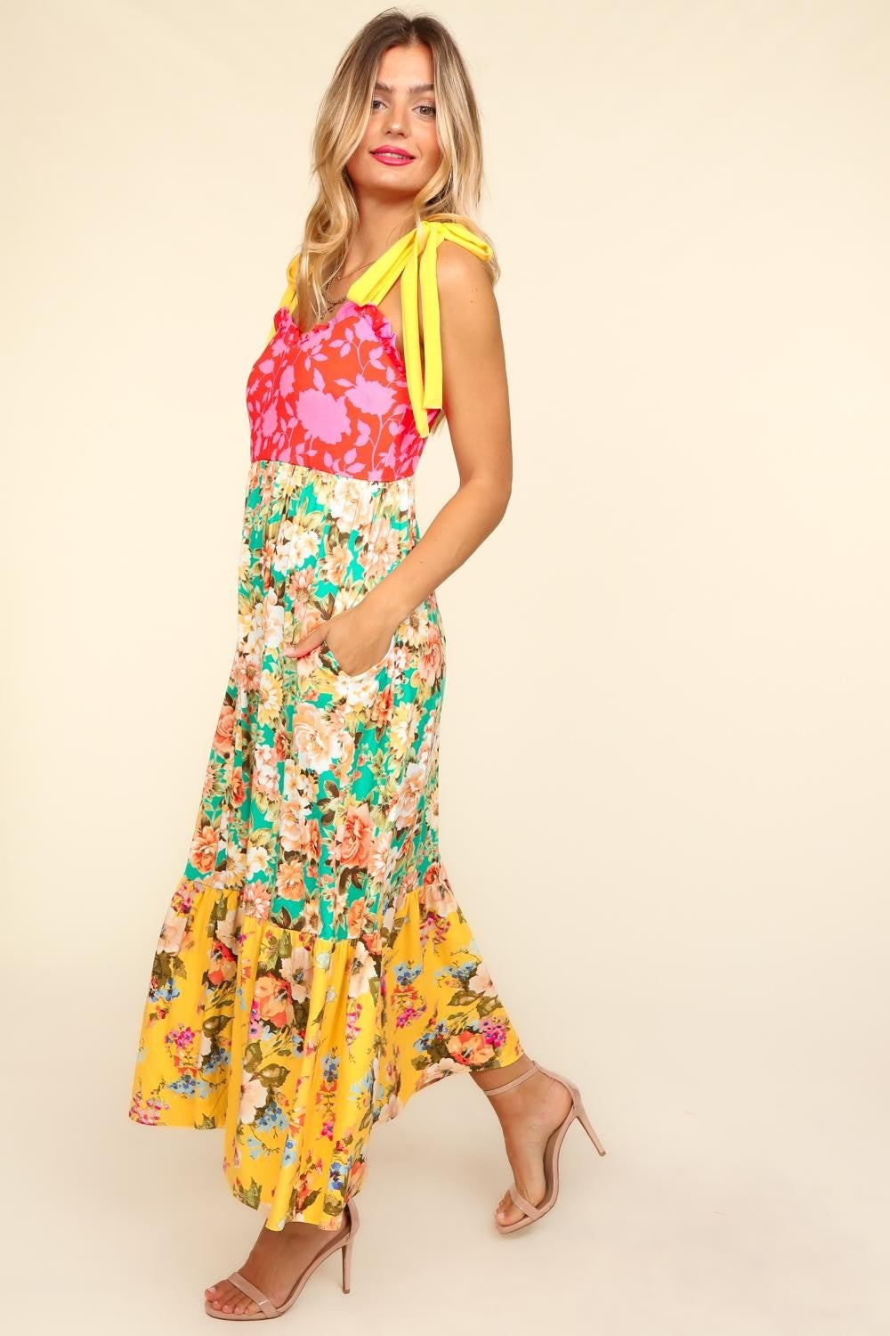 Haptics Floral Color Block Maxi Dress with Pockets   