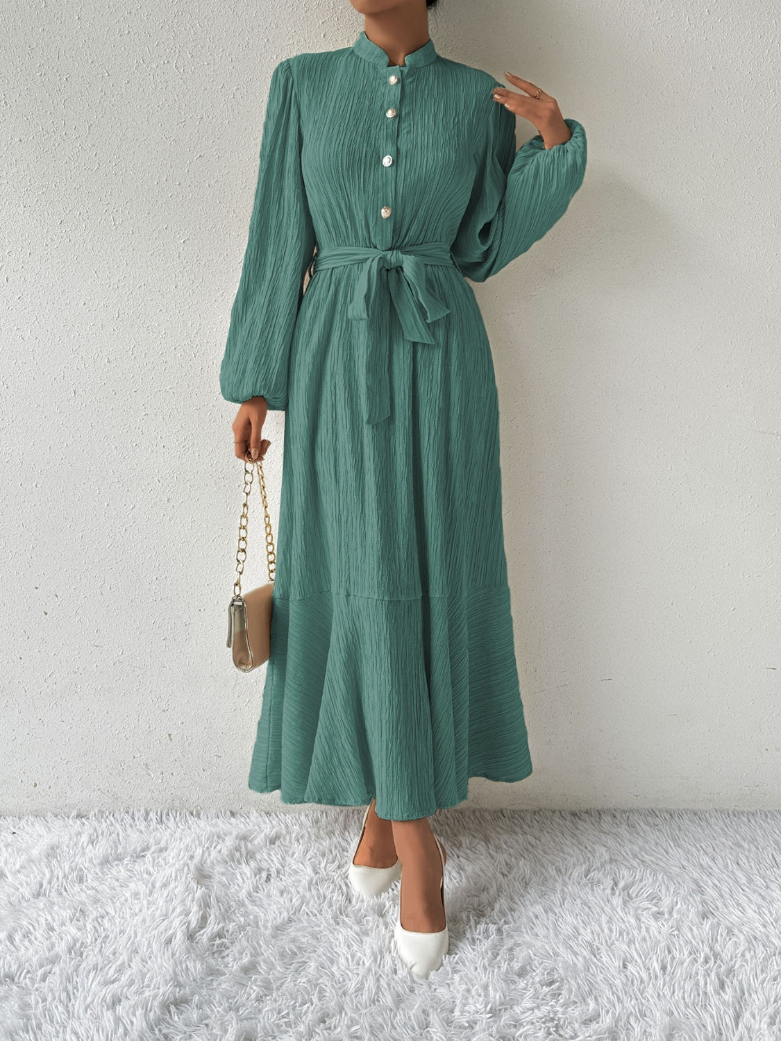 Tie Waist Long Sleeve Dress   