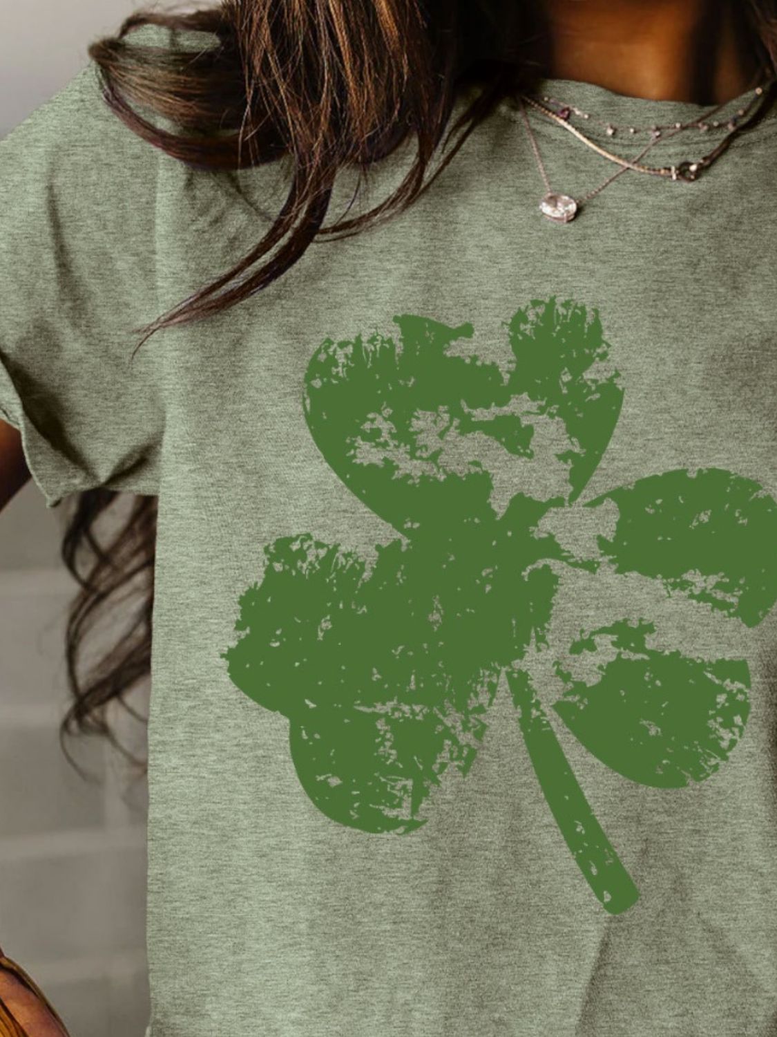 STUNNLY  Full Size Lucky Clover Round Neck Short Sleeve T-Shirt   