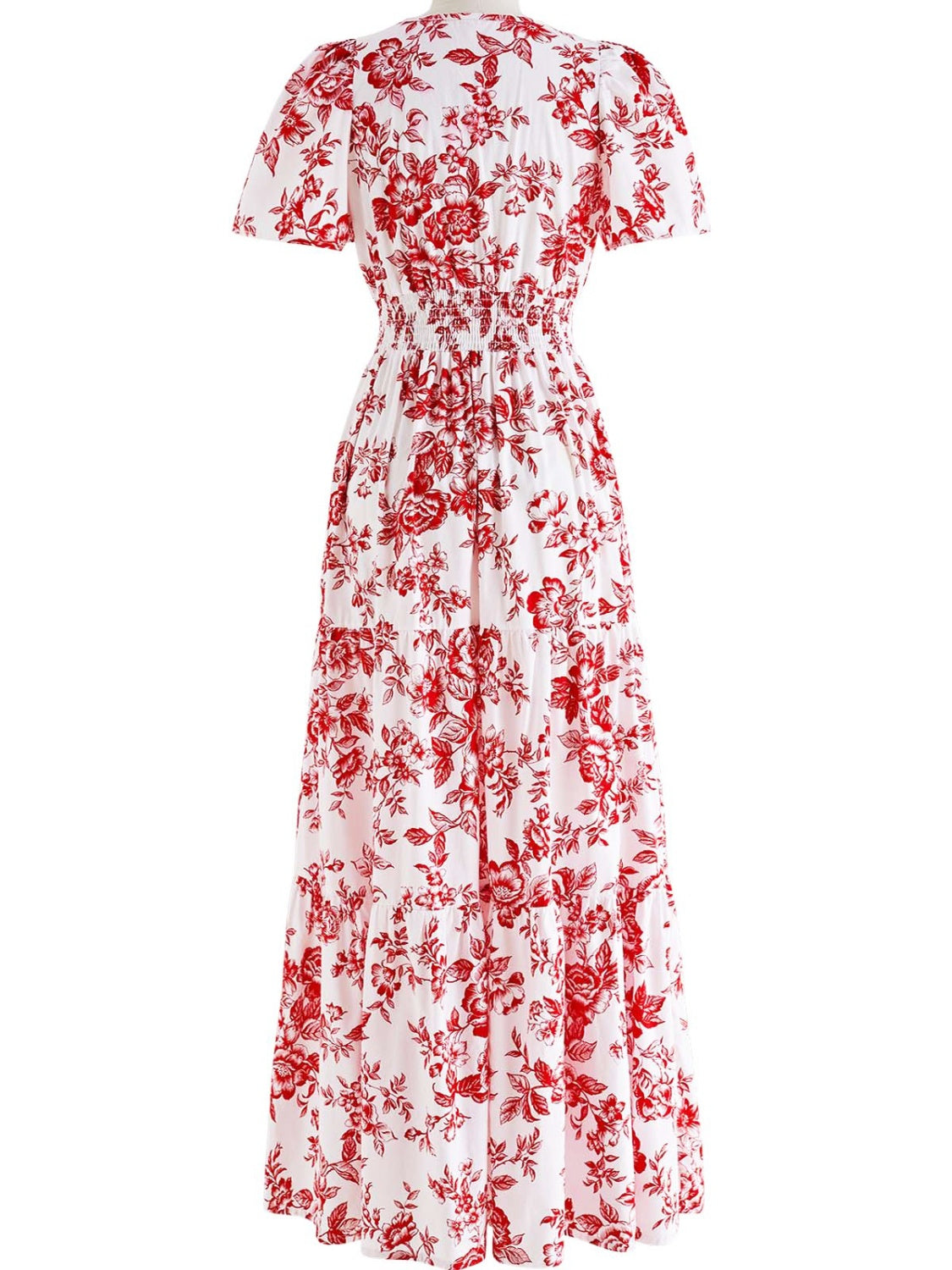 Tiered Floral Notched Short Sleeve Dress   