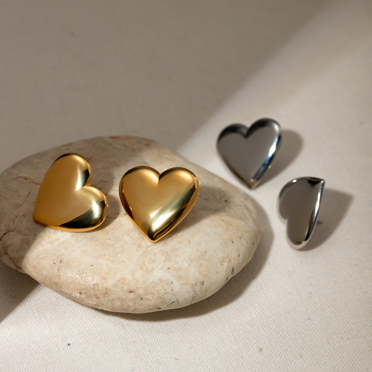 Stainless Steel Heart Stud Earrings   