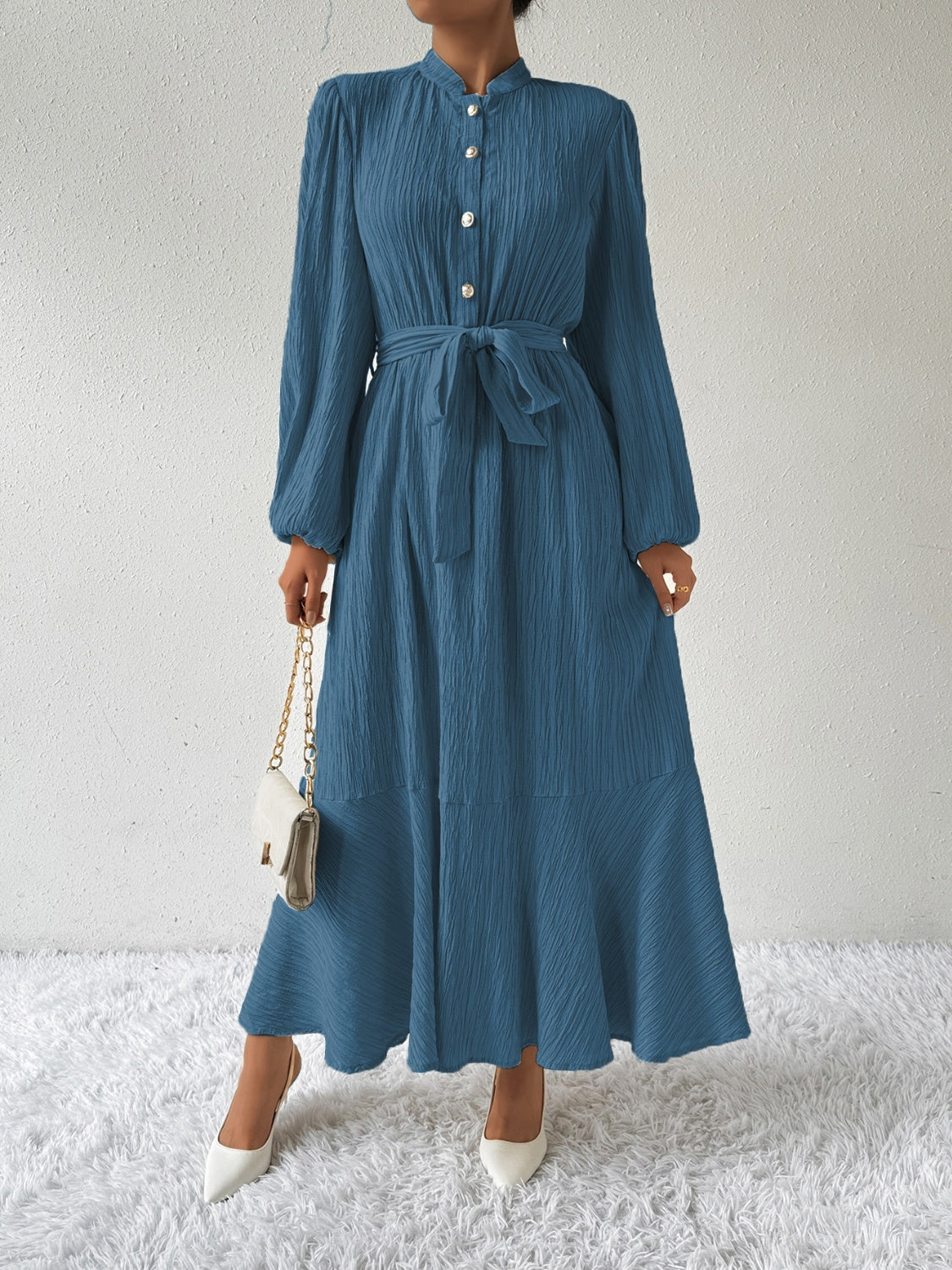 Tie Waist Long Sleeve Dress   