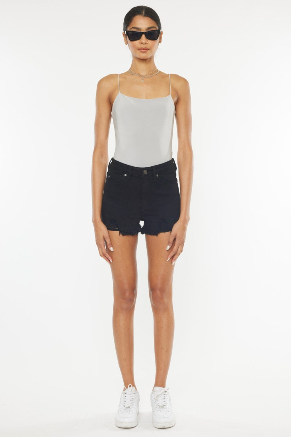 STUNNLY  Kancan High Rise Raw Hem Denim Shorts   