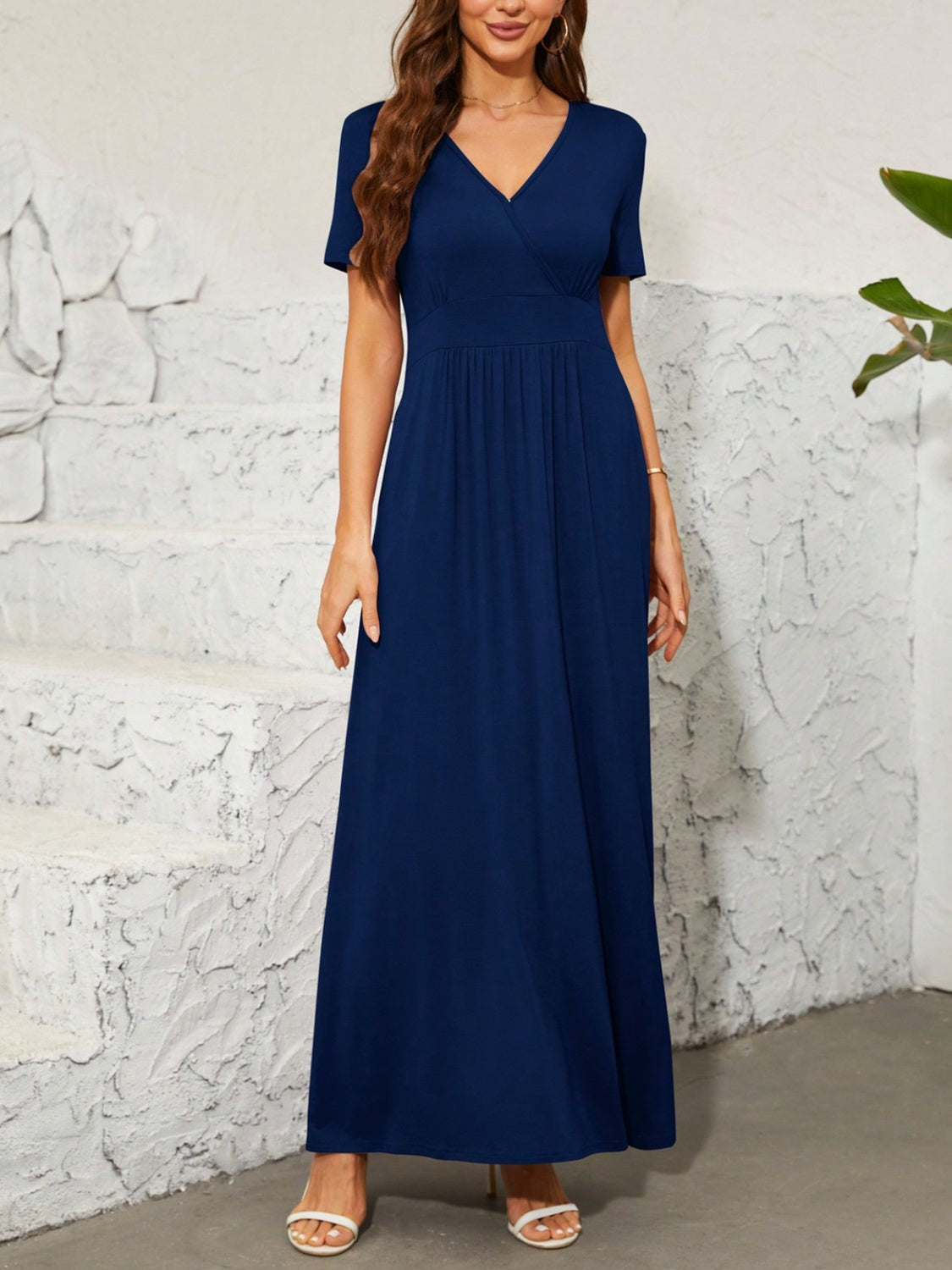 Surplice Short Sleeve Maxi Dress   