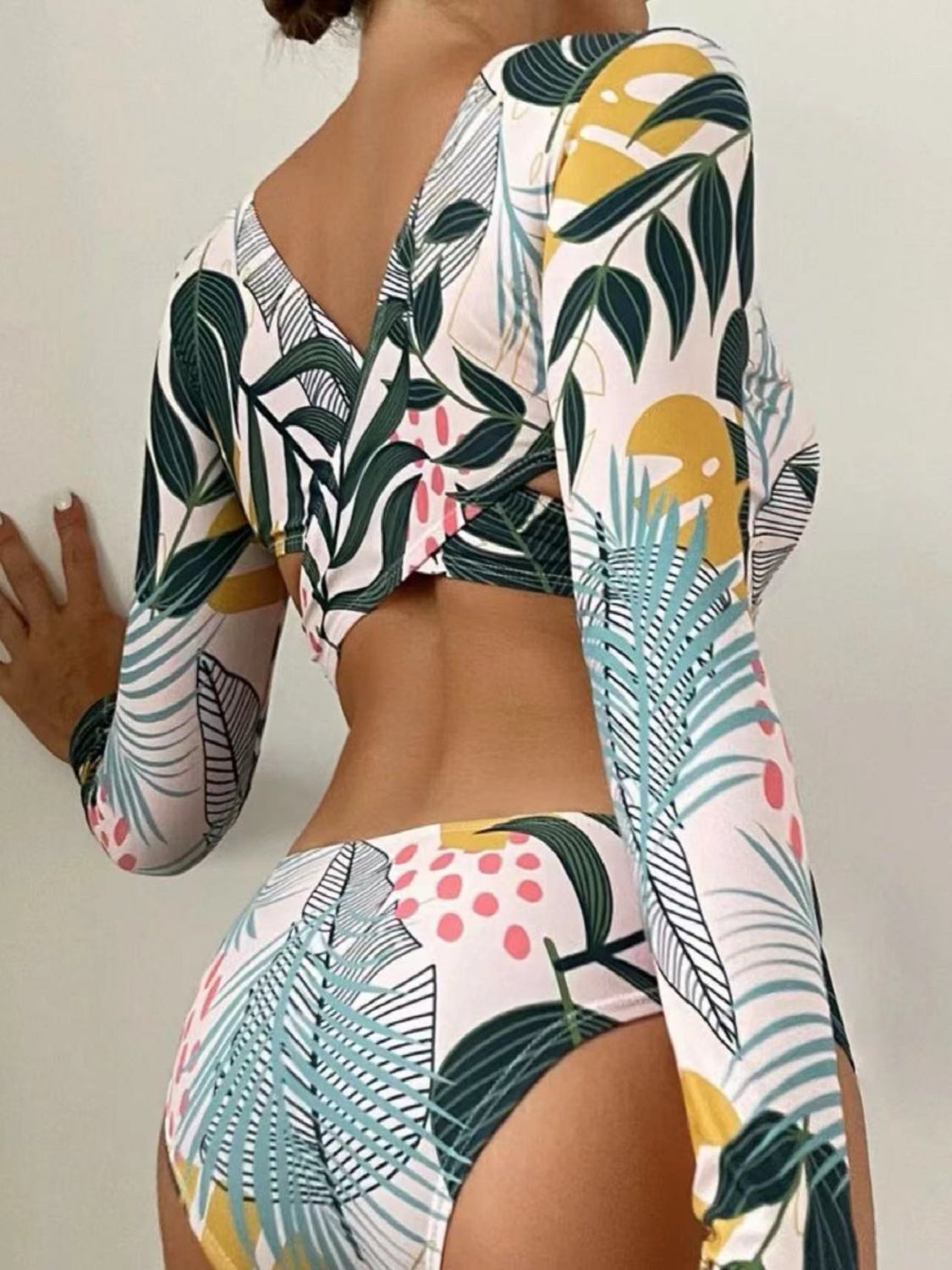 Crisscross Round Neck Long Sleeve Swimwear   