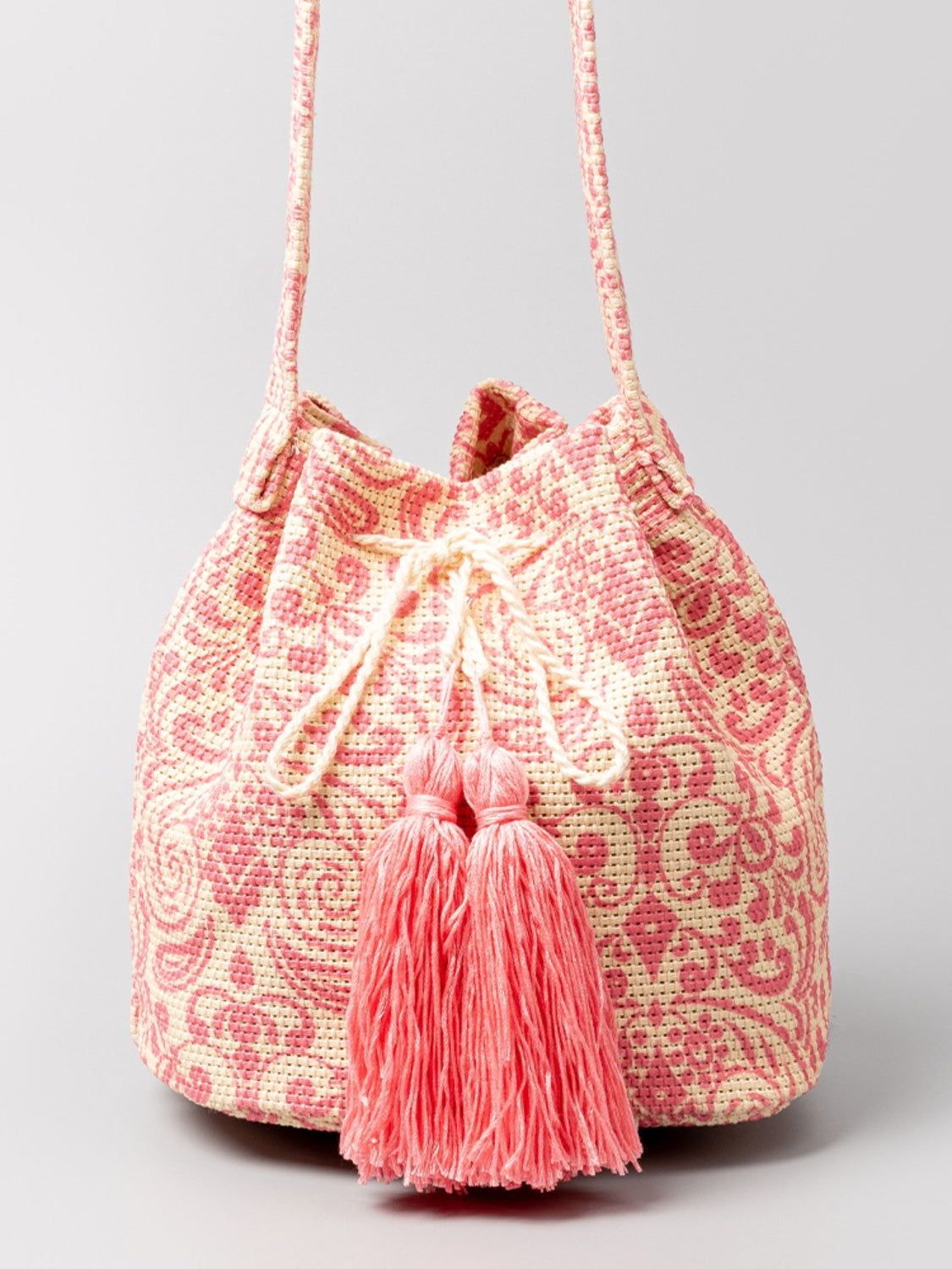 Drawstring Tassel Geometric Shoulder Bag Carnation Pink One Size 