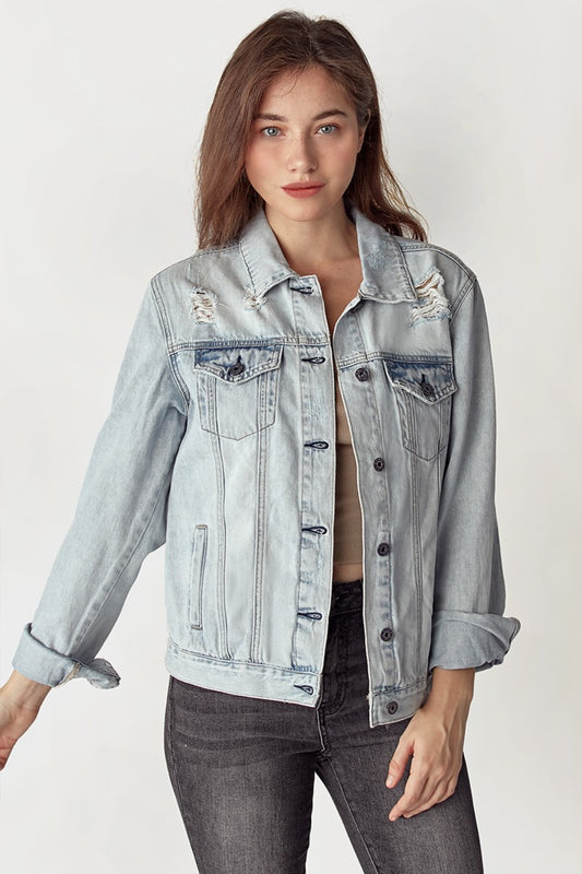 RISEN Distressed Button Up Jacket Light S 