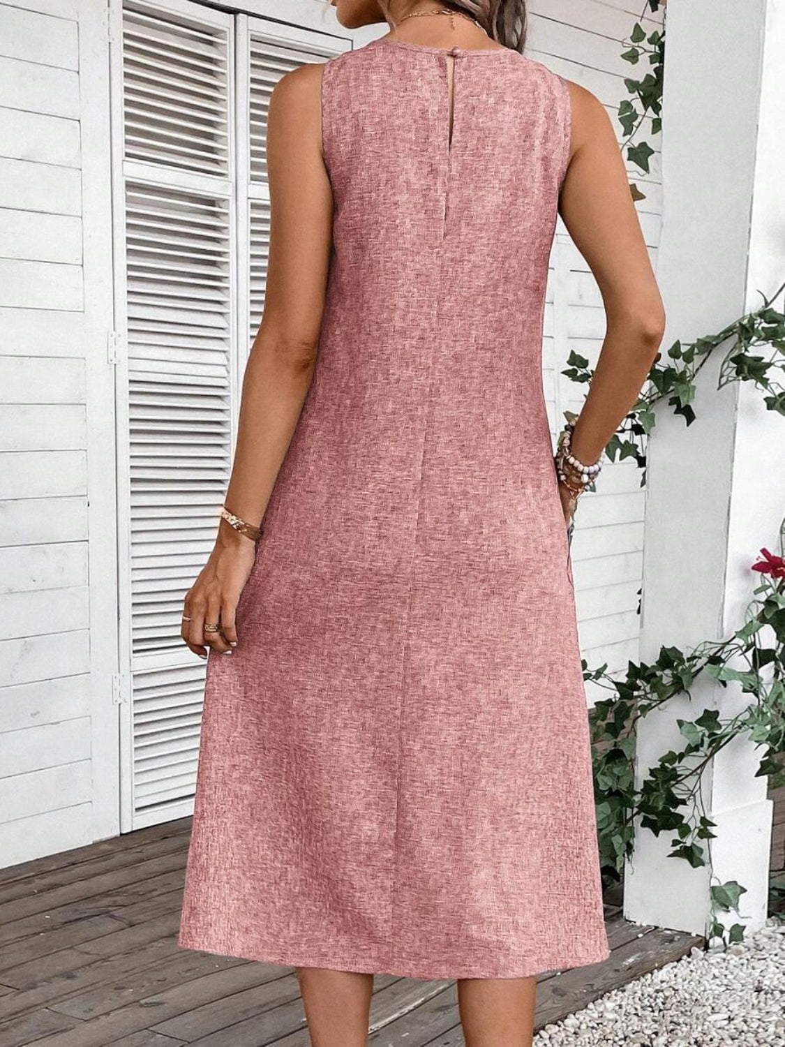 Full Size Pocketed Round Neck Sleeveless Dress   