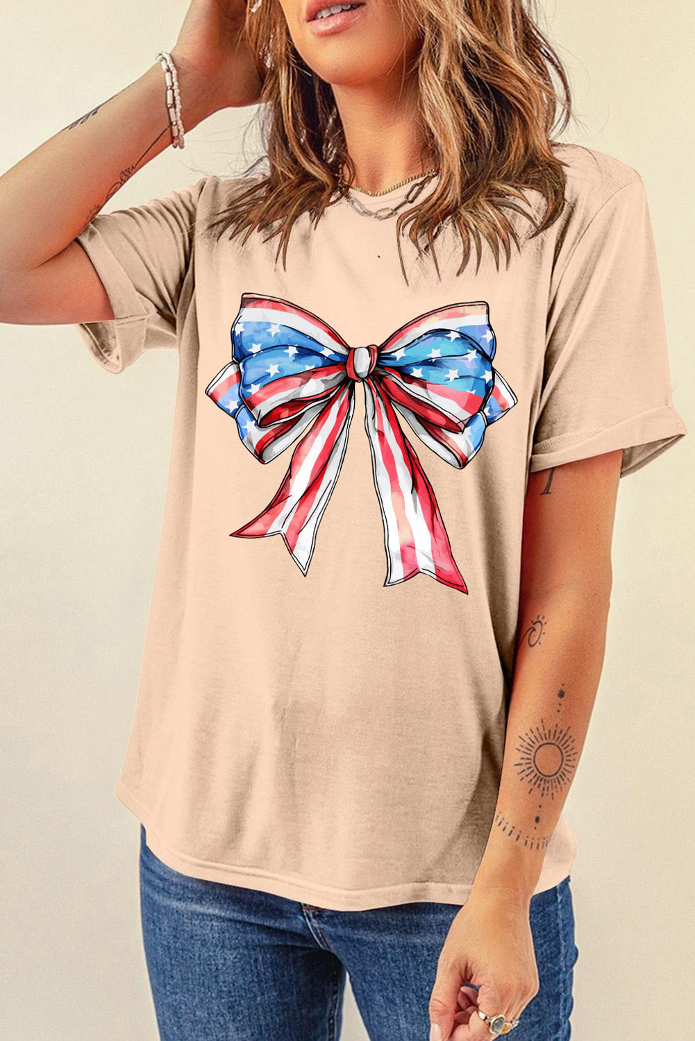 Bow Graphic Round Neck Short Sleeve T-Shirt   