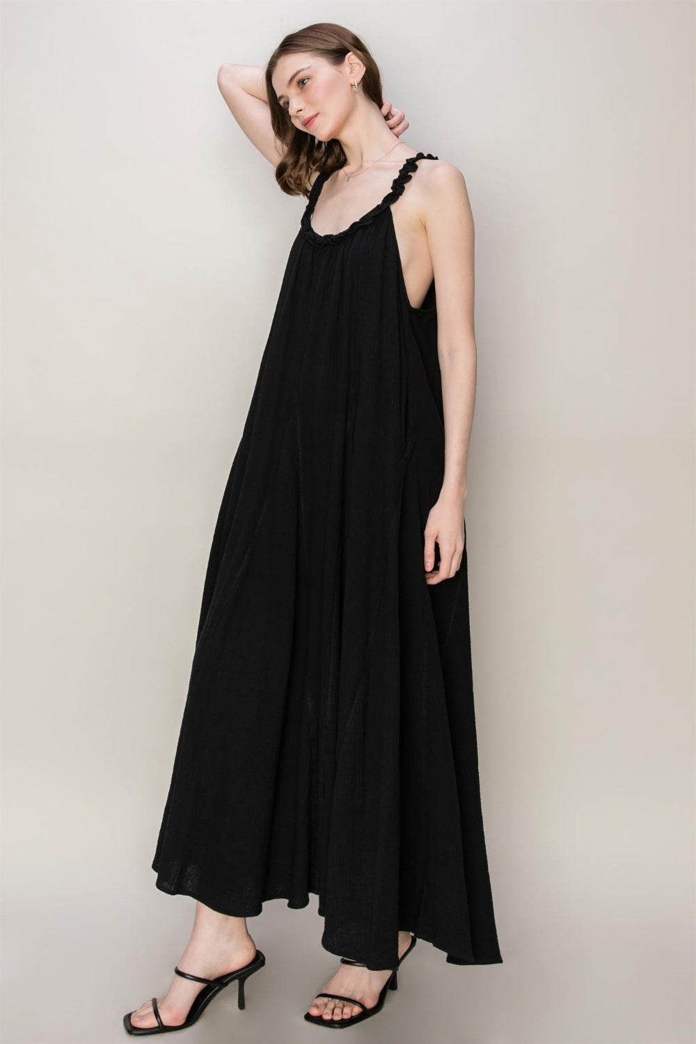 HYFVE Frill Sleeveless A-Line Maxi Dress   