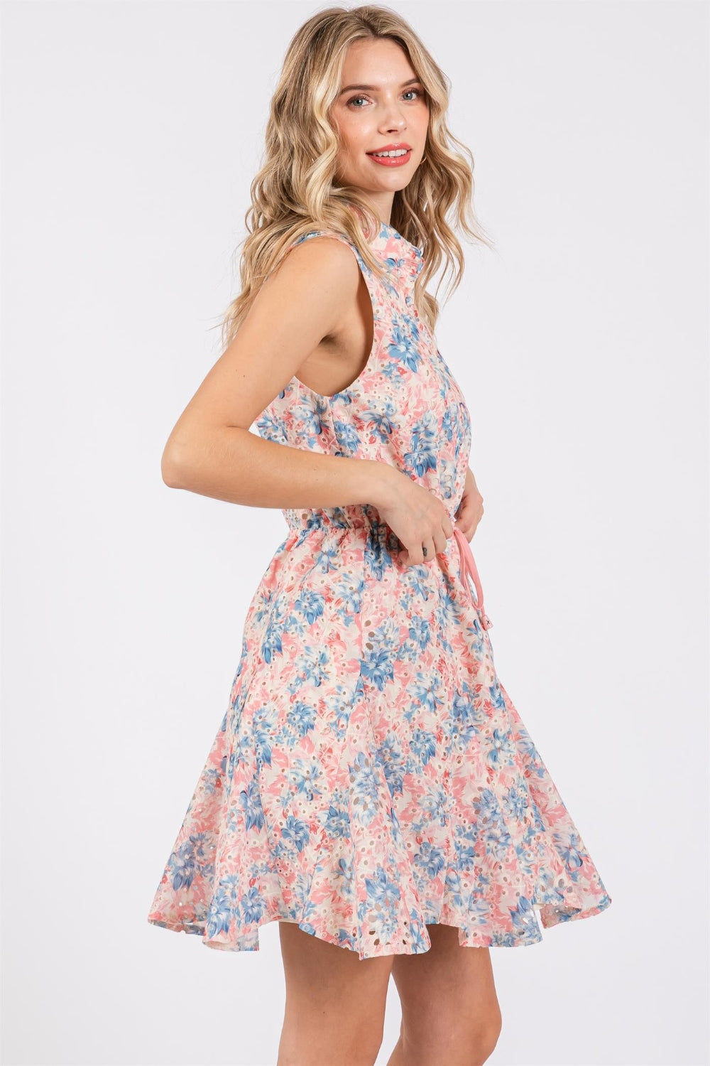 STUNNLY  GeeGee Full Size Floral Eyelet Sleeveless Mini Dress   