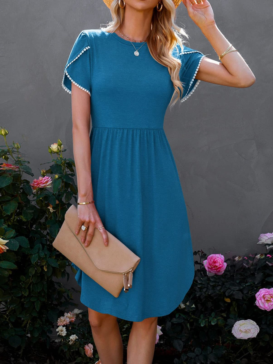 Round Neck Petal Sleeve Dress   