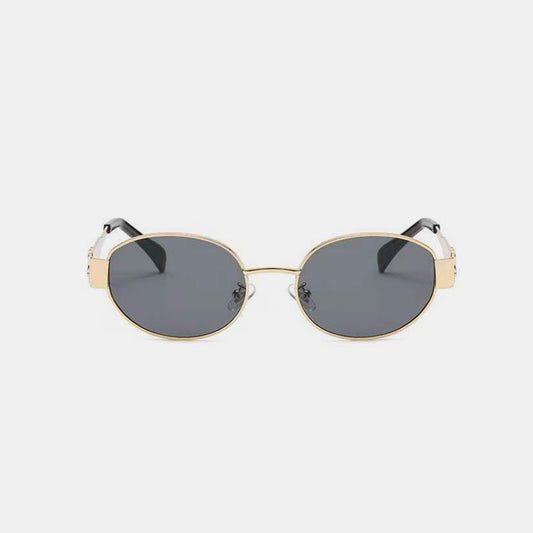 Metal Frame Oval Sunglasses Gold One Size 