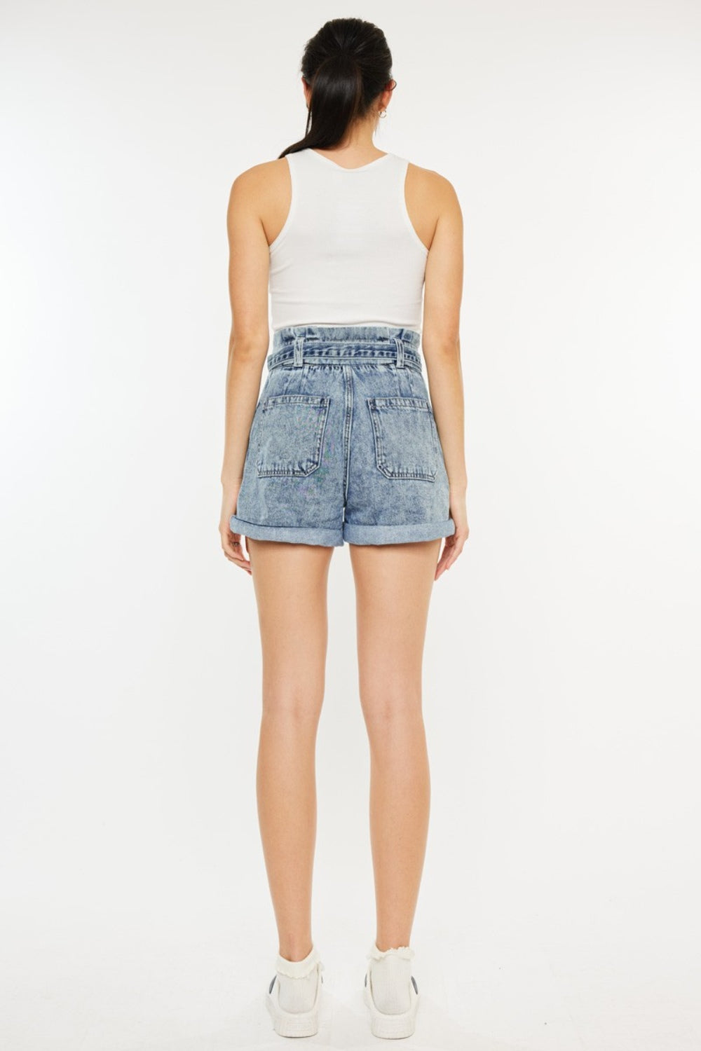 STUNNLY  Kancan Ultra High Rise Paperbag Denim Shorts   