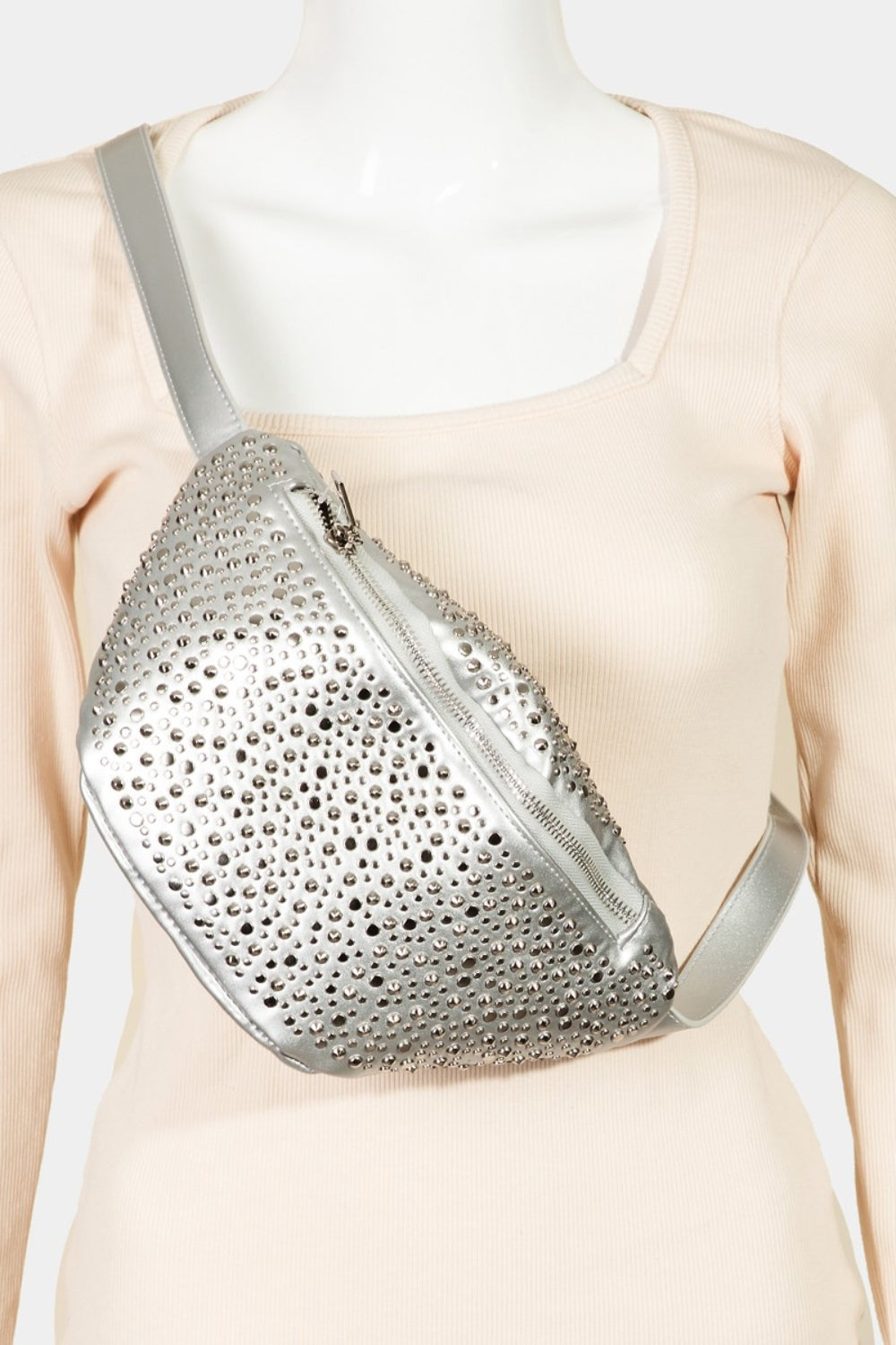 Fame Studded Crossbody Bag Silver One Size 