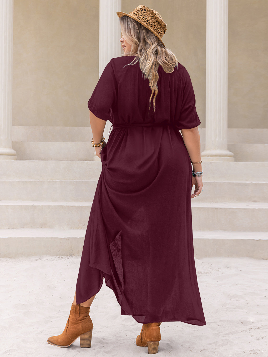 Plus Size Round Neck Half Sleeve Dress   