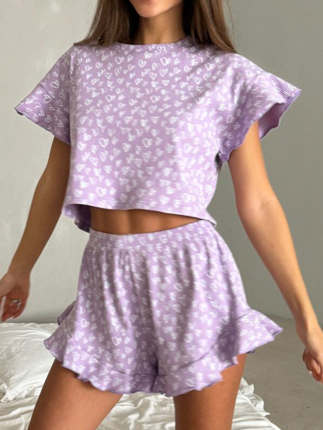 STUNNLY  Printed Round Neck Top and Shorts Set   